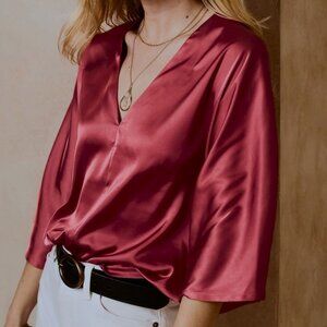 NWT Banana Repulic Factory Dolman V-Neck Satin Top Ruby Rose XS
